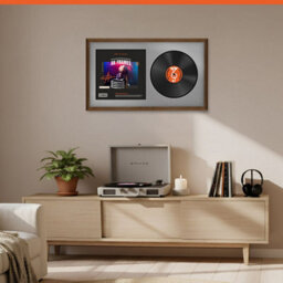 "30X17"" Walnut Classic Vinyl Record Frame With Silver Mount For 12 Inch Lp Album Cover & Disc - Ak Frames" - thumbnail 8