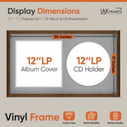 "30X17"" Walnut Classic Vinyl Record Frame With Silver Mount For 12 Inch Lp Album Cover & Disc - Ak Frames" - thumbnail 2