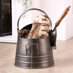 Dibor Antique Style Silver Fireplace Coal & Log Storage Bucket And Shovel H29 X W29Cm