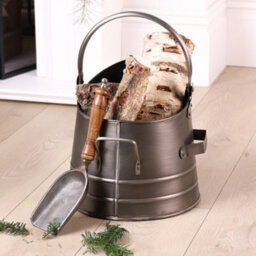 Dibor Antique Style Silver Fireplace Coal & Log Storage Bucket And Shovel H29 X W29Cm - thumbnail 3