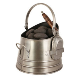 Dibor Antique Style Silver Fireplace Coal & Log Storage Bucket And Shovel H29 X W29Cm - thumbnail 2