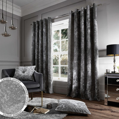 Catherine Lansfield Living Crushed Velvet 66X54 Inch Eyelet Curtains Two Panels Silver Grey - image 1