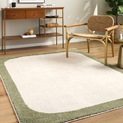 Livabliss Fossay Shaggy-Washable Cream Green Modern High Pile Living Bedroom Rug 160 X 213 Cm Easy Care, Non Shedding - image 1