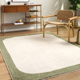 Livabliss Fossay Shaggy-Washable Cream Green Modern High Pile Living Bedroom Rug 160 X 213 Cm Easy Care, Non Shedding