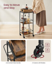 LEDREM Kitchen Serving Cart With Removable Tray, 3-Tier Kitchen Utility Cart On Wheels With Storage, With Brakes, Levelling Feet - thumbnail 4