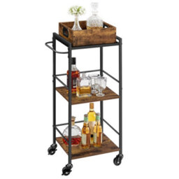 LEDREM Kitchen Serving Cart With Removable Tray, 3-Tier Kitchen Utility Cart On Wheels With Storage, With Brakes, Levelling Feet - thumbnail 2