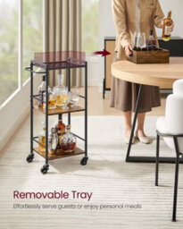 LEDREM Kitchen Serving Cart With Removable Tray, 3-Tier Kitchen Utility Cart On Wheels With Storage, With Brakes, Levelling Feet - thumbnail 3