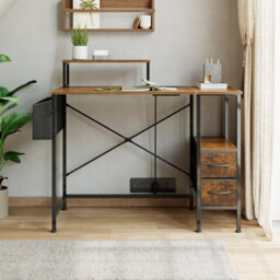 Living And Home Modern Rustic Brown And Black Office Desk With Charging Station & Monitor Stand - thumbnail 2