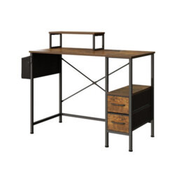 Living And Home Modern Rustic Brown And Black Office Desk With Charging Station & Monitor Stand - thumbnail 4