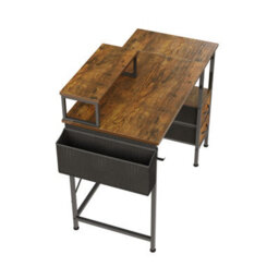 Living And Home Modern Rustic Brown And Black Office Desk With Charging Station & Monitor Stand - thumbnail 6