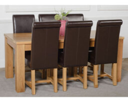 That's Furniture Dakota 182 X 92 Cm Chunky Oak Large Dining Table And 6 Chairs Dining Set With Washington Brown Leather Chairs - thumbnail 3