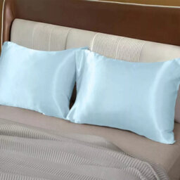 Ameha Sky Blue Stain Silk Pillowcase Soft Anti Wrinkle Envelop Closure Pillow Cover For Hair & Skin Friendly 50X75Cm 4 Pair - thumbnail 3