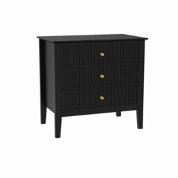 Melody Maison Wide 3 Drawer Chest Of Drawers And Pair Of Large Bedside Tables - Hales Black Range - thumbnail 8
