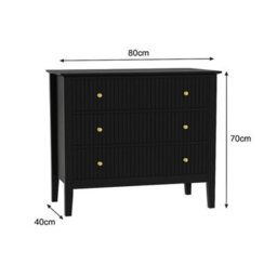 Melody Maison Wide 3 Drawer Chest Of Drawers And Pair Of Large Bedside Tables - Hales Black Range - thumbnail 7