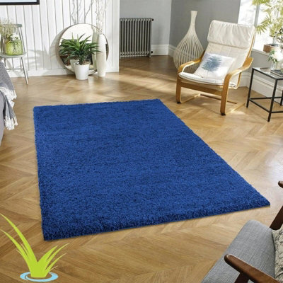 STALWART Modern Shaggy Rug - 5Cm Thick Pile, Non-Slip, Soft Touch Carpet - Washable Area Rugs (Navy Blue, 80X150 Cm) - image 1