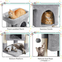 Yaheetech Light Grey 59Cm 2-Level Cat Tower Cat Tree Condo With Wide Perch - thumbnail 8