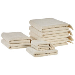Beliani Set Of 9 Towels Atiu Terry Cotton Beige