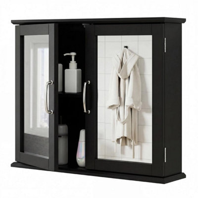 Wall Mounted Bathroom Mirror Cabinet Wooden Storage Cupboard - image 1