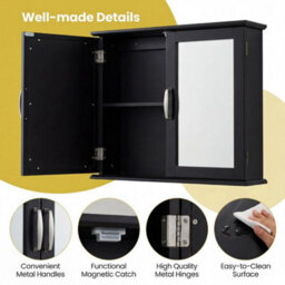 Wall Mounted Bathroom Mirror Cabinet Wooden Storage Cupboard - thumbnail 5