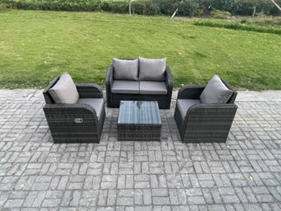 Fimous Wicker Pe Rattan Garden Furniture Set Outdoor Lounge Sofa Set With Love Sofa Square Coffee Table Dark Grey Mixed - image 1