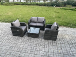 Fimous Wicker Pe Rattan Garden Furniture Set Outdoor Lounge Sofa Set With Love Sofa Square Coffee Table Dark Grey Mixed - thumbnail 2