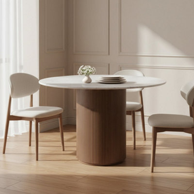 Luxor Natural Marble And Wood Pedestal Dining Table 6 Seater 120Cm - image 1