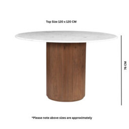 Luxor Natural Marble And Wood Pedestal Dining Table 6 Seater 120Cm - thumbnail 6