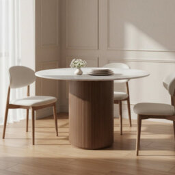 Luxor Natural Marble And Wood Pedestal Dining Table 6 Seater 120Cm - thumbnail 1