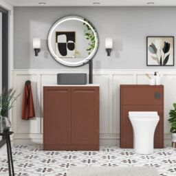 Royal Bathrooms Royal Bathroom Elmore 700mm Terracotta Clay Freestanding Bathroom Vanity Unit 2 Door Plain White Worktop With Art Square Basin - thumbnail 5