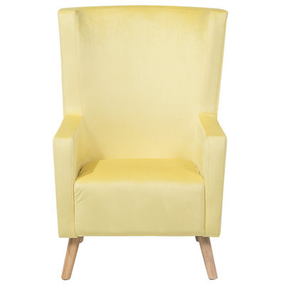 Wyld And Coco Luxenest Wingback Chair Yellow Velvet High Back With Slanted Rubberwood Legs - image 1