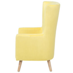 Wyld And Coco Luxenest Wingback Chair Yellow Velvet High Back With Slanted Rubberwood Legs - thumbnail 5