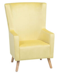 Wyld And Coco Luxenest Wingback Chair Yellow Velvet High Back With Slanted Rubberwood Legs - thumbnail 3