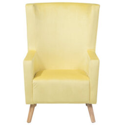 Wyld And Coco Luxenest Wingback Chair Yellow Velvet High Back With Slanted Rubberwood Legs - thumbnail 1