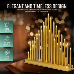 Globrite Gold Candle Bridge - 33 Led Lights - Usb Powered Christmas Arch - Table Centrepiece - Window Sill Decoration - thumbnail 3