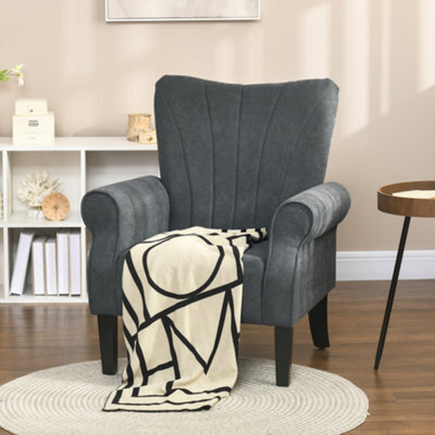 Homcom Upholstered Modern Accent Chair, Armchair With Wood Legs, Grey - image 1