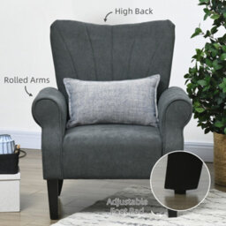 Homcom Upholstered Modern Accent Chair, Armchair With Wood Legs, Grey - thumbnail 5
