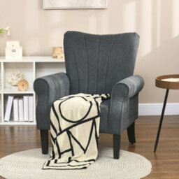 Homcom Upholstered Modern Accent Chair, Armchair With Wood Legs, Grey