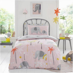Gc Gaveno Cavailia Kids Printed Elephant Friends Double Pink Duvet Cover With Matching Pillowcases Bedding Set - thumbnail 1