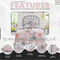 Gc Gaveno Cavailia Kids Printed Elephant Friends Double Pink Duvet Cover With Matching Pillowcases Bedding Set - thumbnail 3