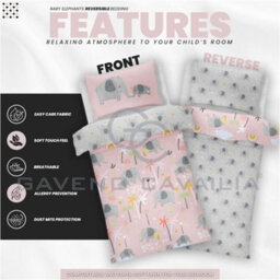 Gc Gaveno Cavailia Kids Printed Elephant Friends Double Pink Duvet Cover With Matching Pillowcases Bedding Set - thumbnail 4