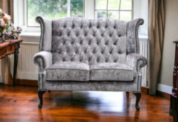 Chesterfield Original 2 Seater High Back Sofa Modena Lavender Velvet Fabric In Queen Anne Style - thumbnail 4