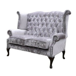Chesterfield Original 2 Seater High Back Sofa Modena Lavender Velvet Fabric In Queen Anne Style - thumbnail 3