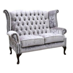 Chesterfield Original 2 Seater High Back Sofa Modena Lavender Velvet Fabric In Queen Anne Style - thumbnail 2