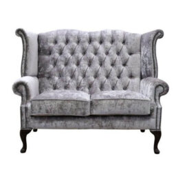 Chesterfield Original 2 Seater High Back Sofa Modena Lavender Velvet Fabric In Queen Anne Style - thumbnail 1