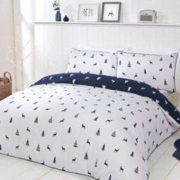 Smart Living Christmas Stag & Trees Reversible Flannelette Cotton Duvet  Pillowcase Pair