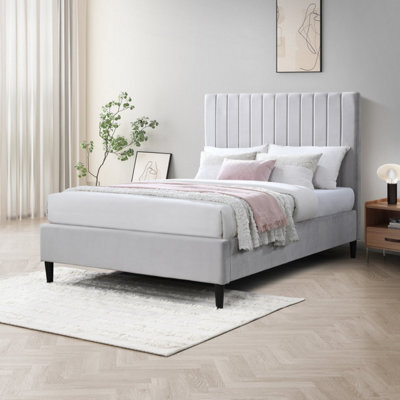 Furniturebox Uk Aster Double Bed Frame In Light Grey Velvet - Wooden Bed Frame - Upholstered Velvet Bed Frame - image 1