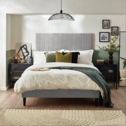 Furniturebox Uk Aster Double Bed Frame In Light Grey Velvet - Wooden Bed Frame - Upholstered Velvet Bed Frame - thumbnail 2
