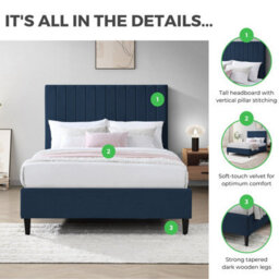 Furniturebox Uk Aster Double Bed Frame In Light Grey Velvet - Wooden Bed Frame - Upholstered Velvet Bed Frame - thumbnail 6