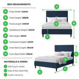 Furniturebox Uk Aster Double Bed Frame In Light Grey Velvet - Wooden Bed Frame - Upholstered Velvet Bed Frame - thumbnail 7