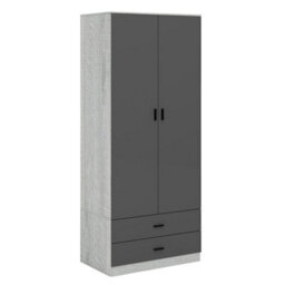 Urbnliving 180Cm Tall 2 Door Wardrobe Ash Grey Carcass And Black Drawers With 2 Drawers Bedroom Storage Hanging Bar Clothes - thumbnail 2